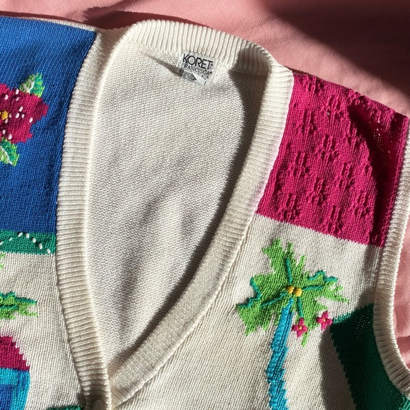 VTG 90s Colorful Crochet Tropical Motif Chunky Cotton Knit Sweater Vest - Large - Picture 8 of 10